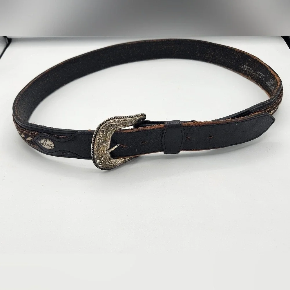 Levis Vintage Leather Belt Brown Woven Western‎ Buckle Size 44 Mens